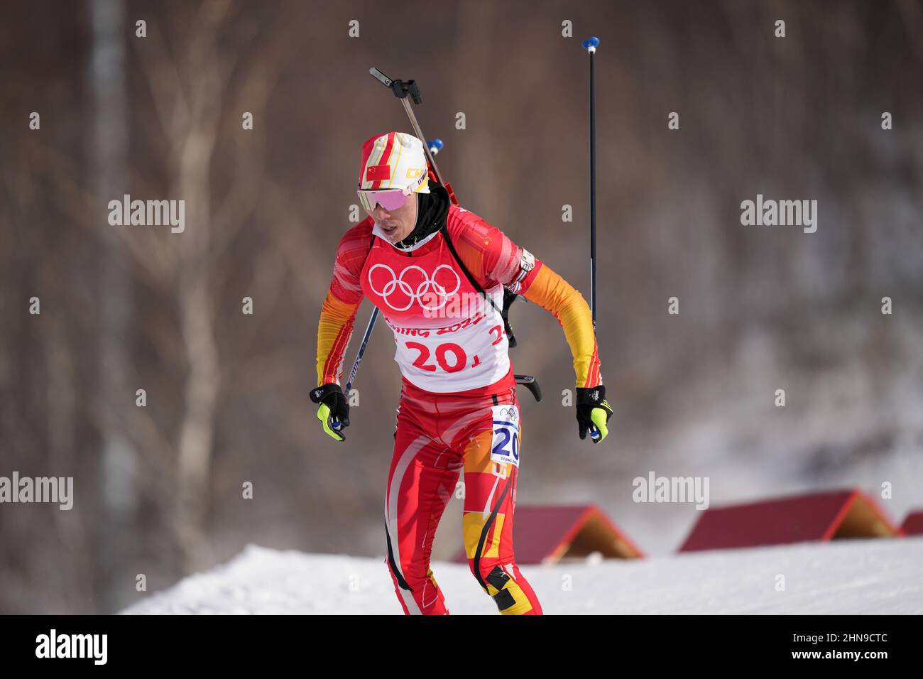 Zhangjiakou, China's Hebei Province. 15th Feb, 2022. Cheng Fangming of China competes during biathlon men's 4x7.5km relay at National Biathlon Centre in Zhangjiakou, north China's Hebei Province, Feb. 15, 2022. Credit: Zhan Yan/Xinhua/Alamy Live News Stock Photo