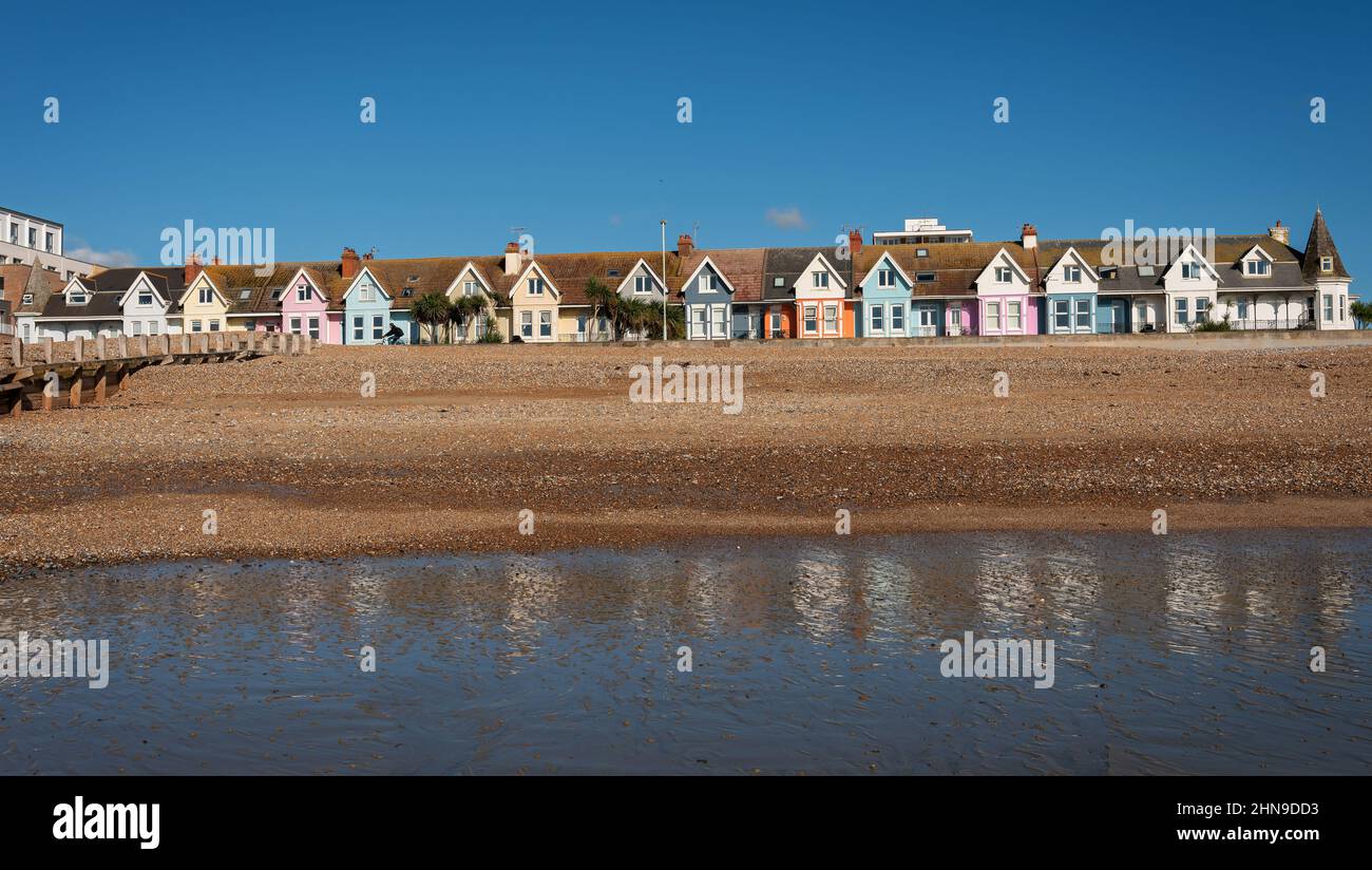 Colourful Edwardian terraced houses on Worthing seafront, West Sussex, UK Stock Photo