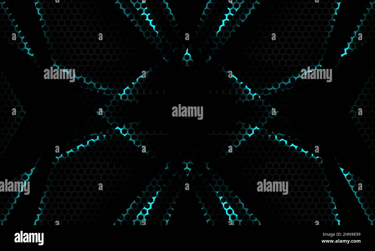 Gaming abstract background with black hexagon carbon fiber, blu ...