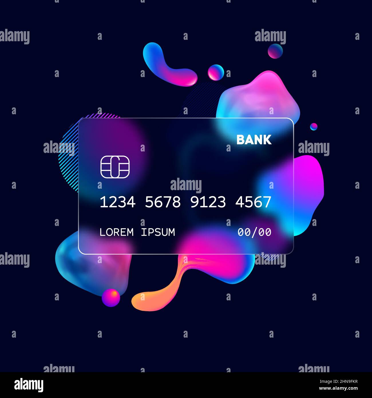 Glass morphism credit card template. Plastic rectangle of transparent ...