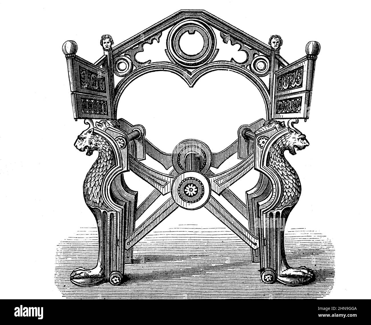 Der Thron des König Dagobert I., Dagobert I. um 608 oder 610 - 19. Januar 639 war seit 623 Unterkönig in Austrasien und seit 629 König der Franken  /  The throne of King Dagobert I, Dagobert I around 608 or 610 - January 19, 639 was sub-king in Austrasia since 623 and king of the Franks since 629, Historisch, historical, digital improved reproduction of an original from the 19th century / digital restaurierte Reproduktion einer Originalvorlage aus dem 19. Jahrhundert, genaues Originaldatum nicht bekannt Stock Photo