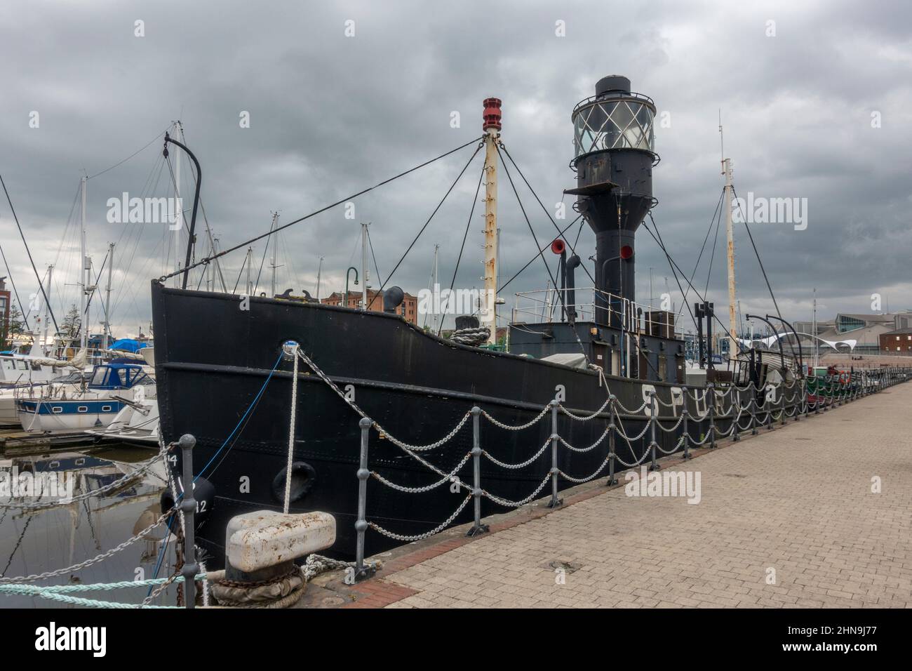 The Spurn Lightship in the old docks area of Kingston Upon Hull, East Riding of Yorkshire, UK. Stock Photo
