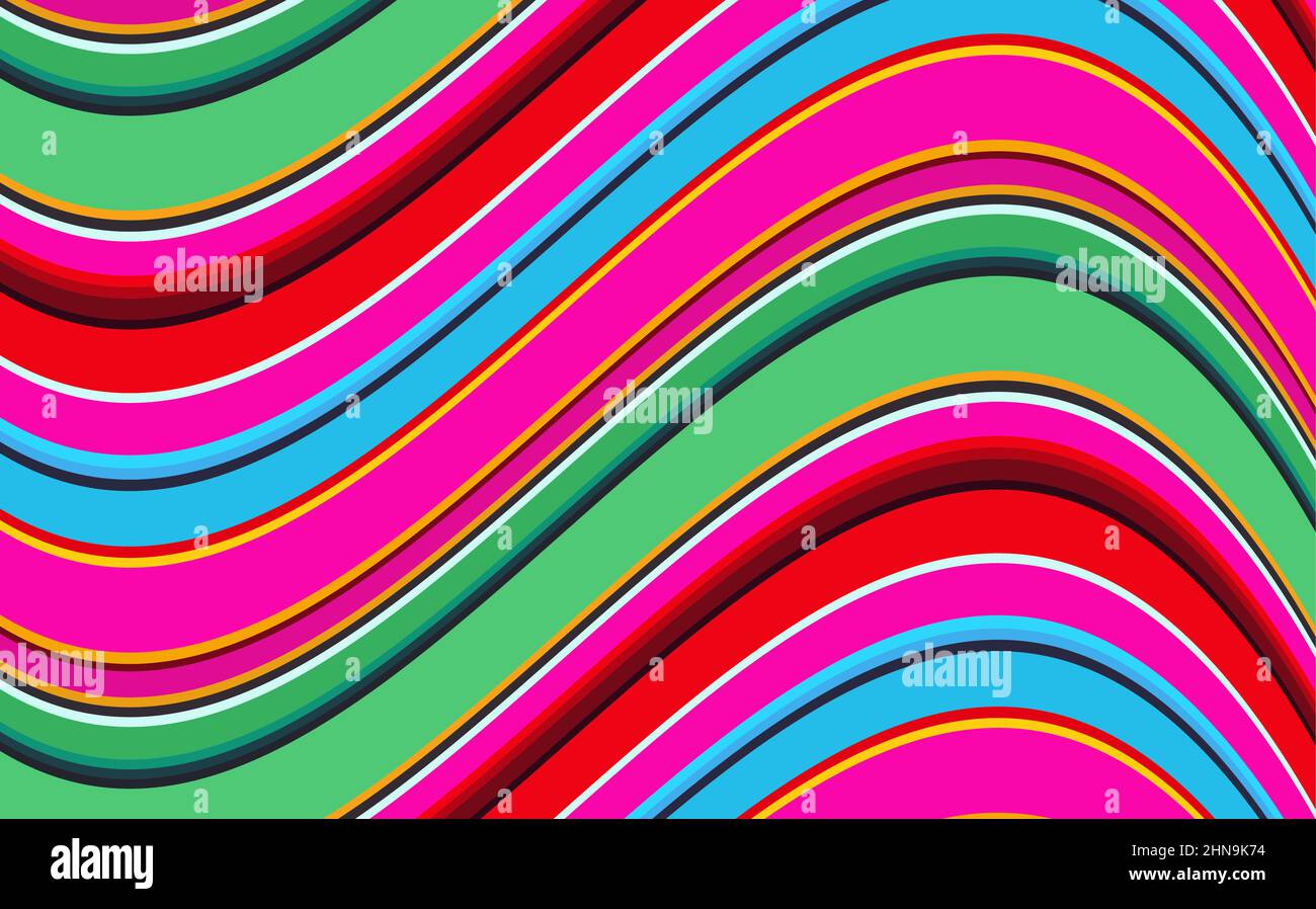 Mexican Blanket stripes wave vector pattern. Background for Cinco de Mayo party decor or ethnic Mexico fabric pattern with colorful stripes wavy Stock Vector