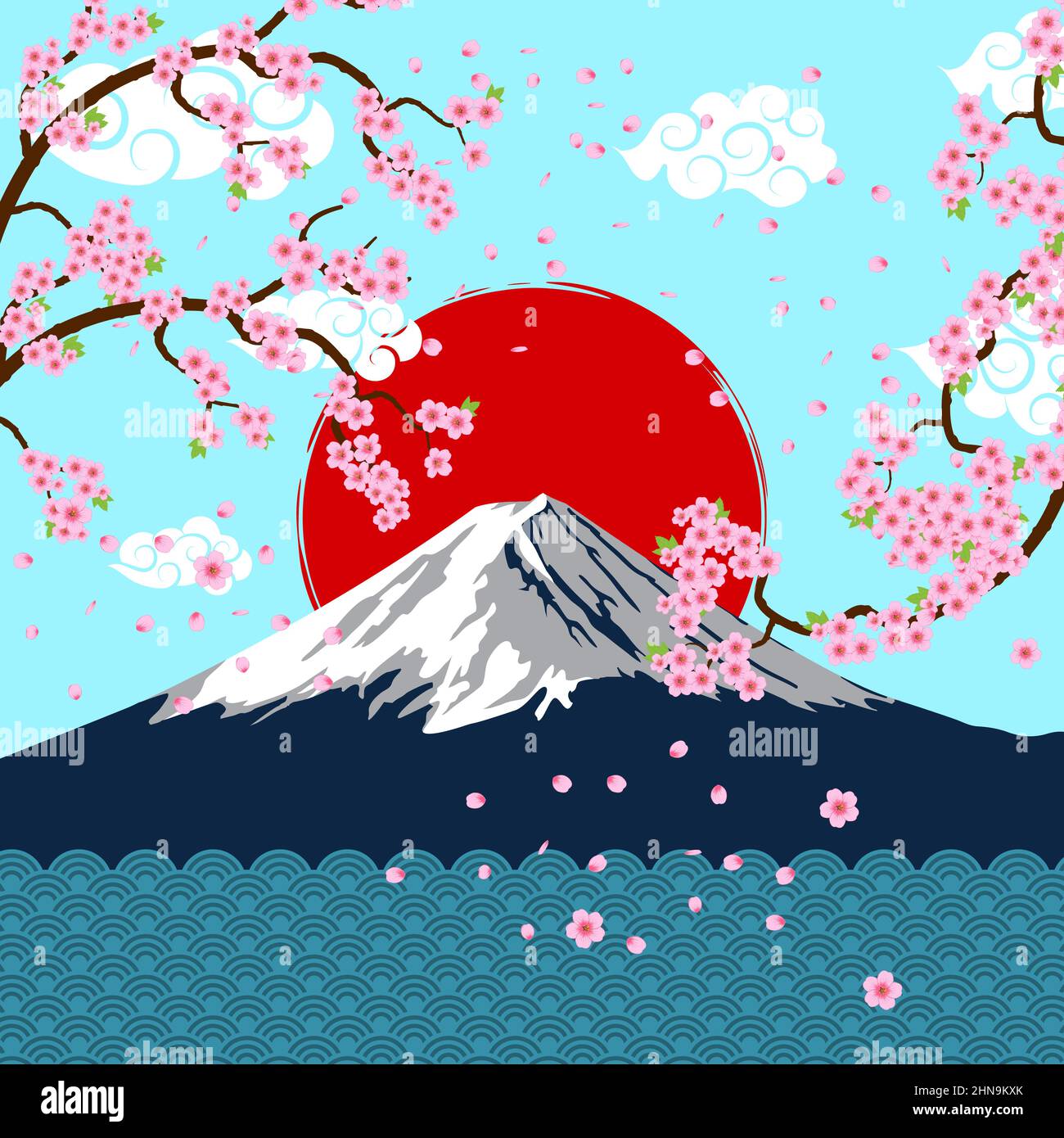 the japanese art mt.Fuji with the cherry blossom Stock Vector