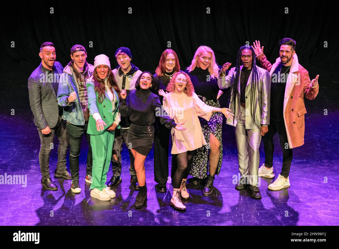 London, UK. 15th Feb, 2022. Finalists for new talent competition Alpha Unsigned with popstar host Ben Haenow and West End Creative Director Ben Forster. The Alpha Unsigned final is at the Indigo O2 on 30th March 2022 Credit: Imageplotter/Alamy Live News Stock Photo
