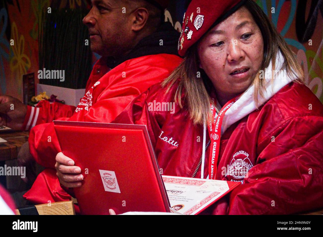 New York, New York, USA. 14th Feb, 2022. People came to the red steps of Times Square for a Vow Renewal Ceremony, put together by the The Times Square Alliance's ' Love In Times Square'' event on Valentine's Day in NYC.Comedian ZARNA GARG, one one of the performers from the My Funny Valentine show at Carolines on Broadway; and a romantic performance of ''All I Ask of You'' by JULIA UDINE and PAUL A. SCHAEFER from Broadway's Phantom of the Opera performed. (Credit Image: © Bianca Otero/ZUMA Press Wire) Stock Photo