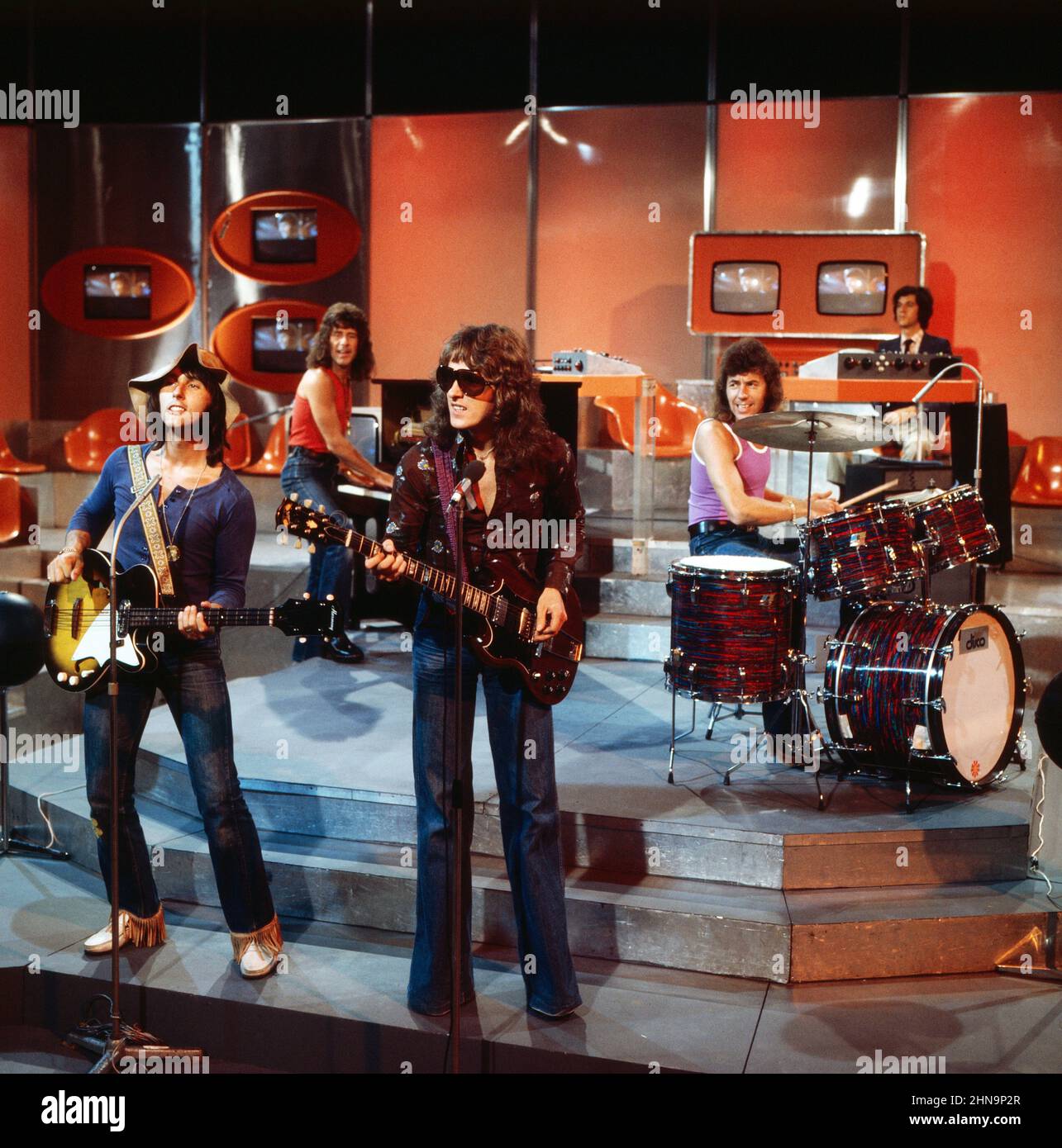 Disco, ZDF Musiksendung, The Tremeloes, britische Pop Band, Auftritt in 1974, Disco, ZDF music programme, The Tremeloes, British Pop band, performance, 1974. Stock Photo