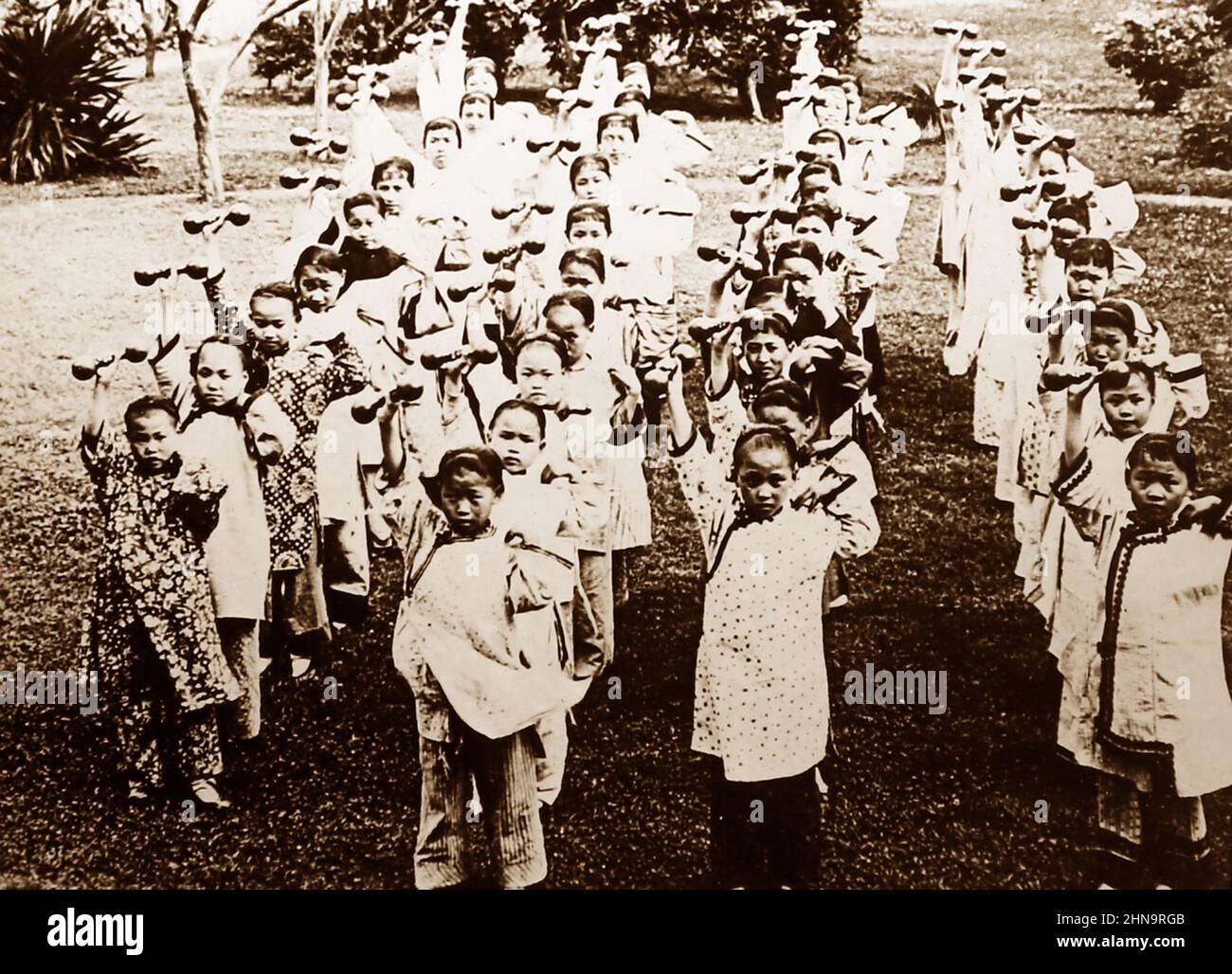 Christian Mission children exercise, China, early 1900s Stock Photo Alamy