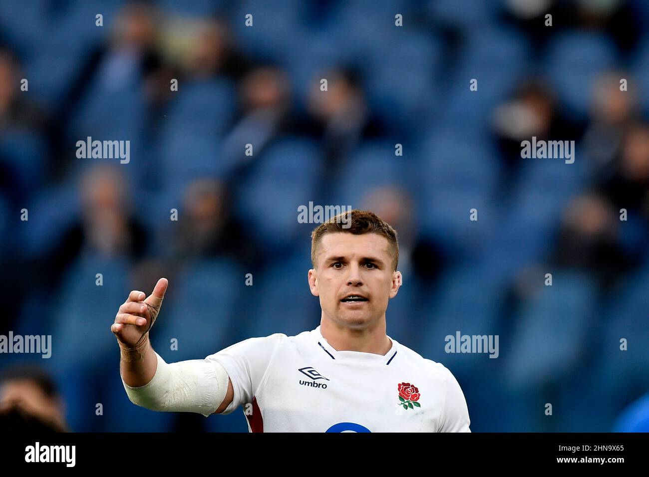 Rome, Italia. 13th Feb, 2022. Henry Slade of England reacts during the Six Nations 2022 trophy rugby match between Italy and England in Roma, Olimpico stadium, February 13th, 2022. Photo Antonietta Baldassarre/Insidefoto Credit: insidefoto srl/Alamy Live News Stock Photo