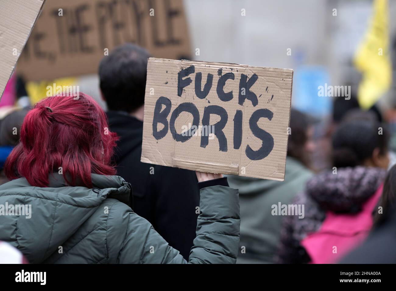 Participants march during a Kill The Bill rally against the Police, Crime, Sentencing and Courts Bill in central London. Stock Photo