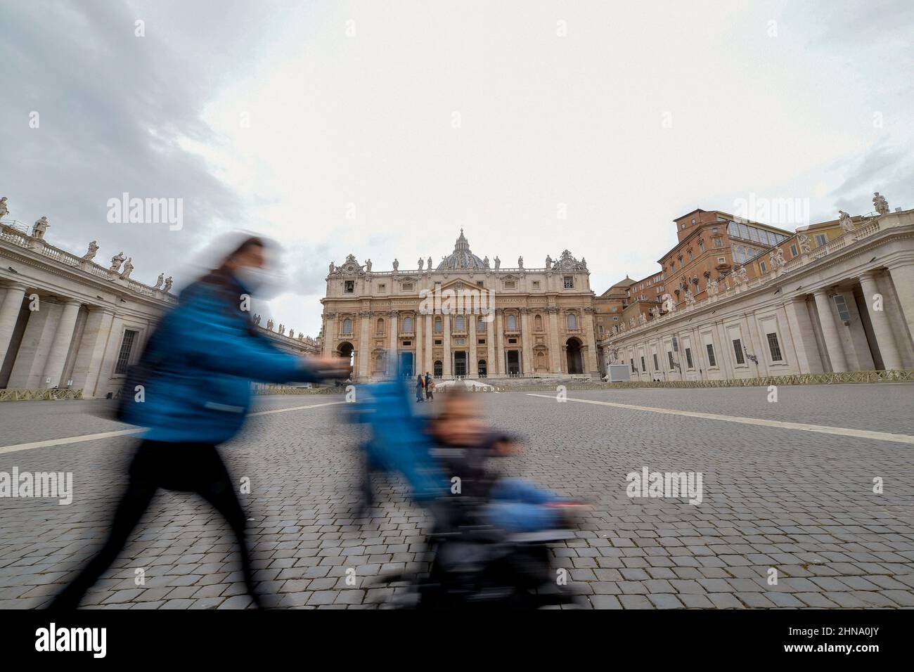 Italy, Rome, December 25th, 2020. People walk across an unusual empty