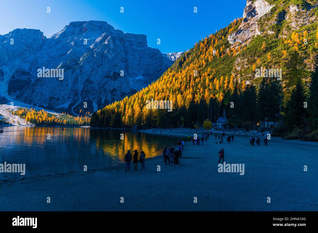 Autumn And Golden Reflections On Lake Braies Park Of The Dolomites Autumn And Golden Reflections On Lake Braies Park Of The Dolomites