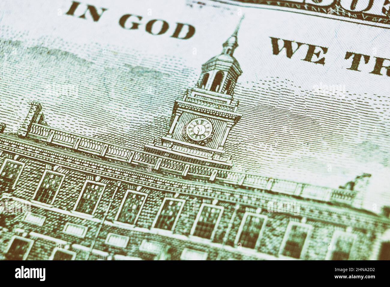 100 Dolars USA close up, back side. Hundred dollars bill fragment on macro. 100 Stock Photo