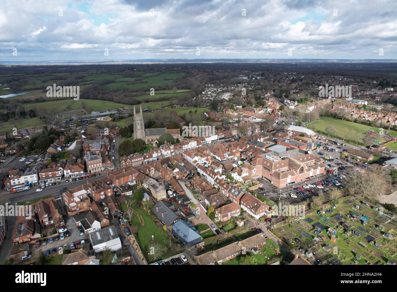 Tenterden Kent UK Aerial drone  of high street and town centre Stock Photo