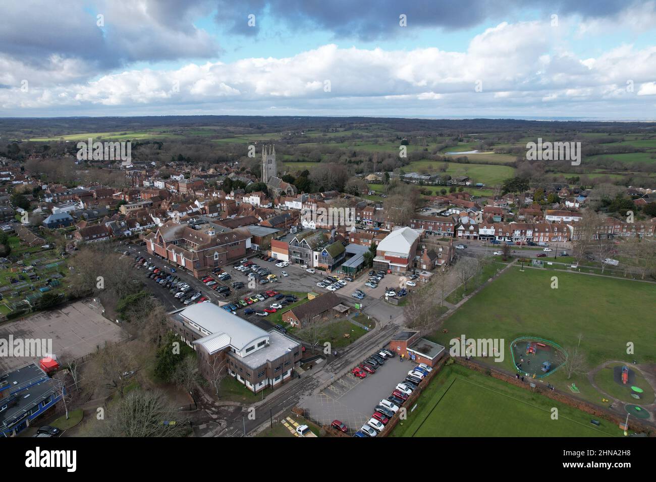 Tenterden Kent UK Aerial drone  of high street and town centre Stock Photo