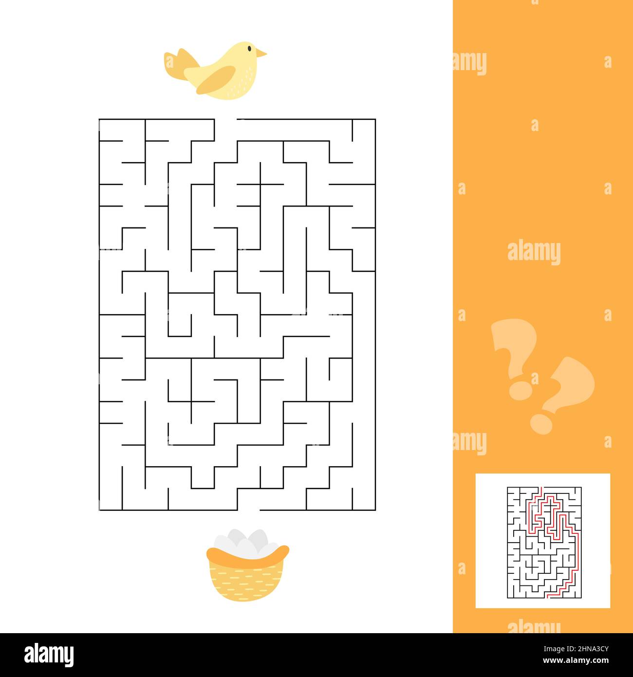 Maze game for children, education worksheet. Bird and nest with eggs