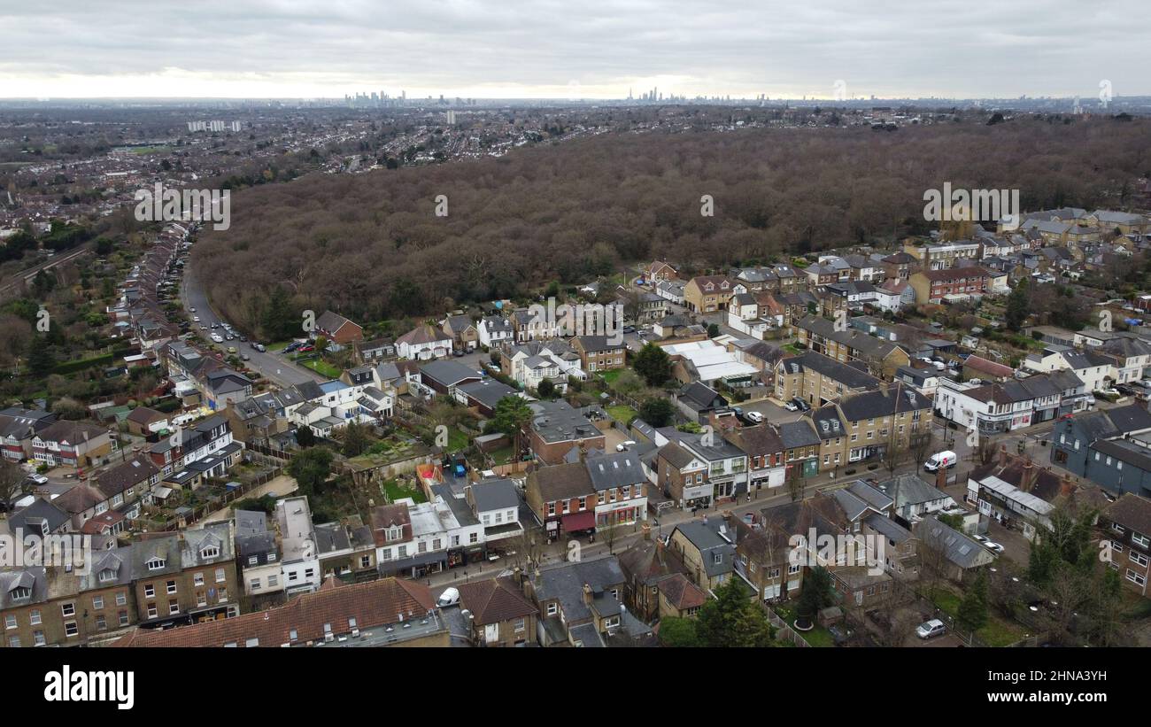 Buckhurst Hill , Essex UK drone Aerial view of Queens road area Stock Photo