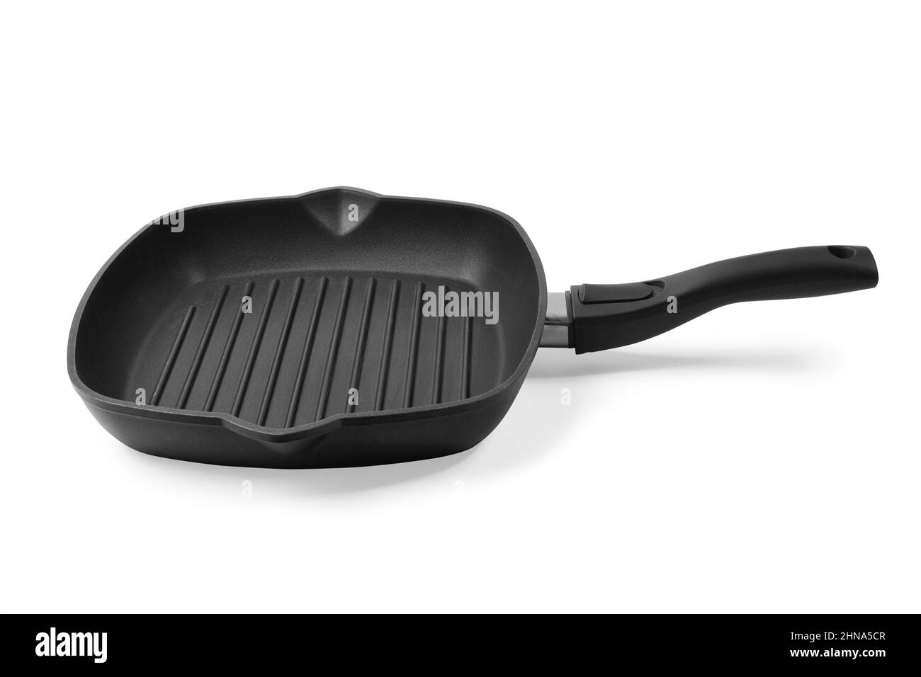 Black square grill frying pan angle view. Isolated on white, clipping path included Stock Photo