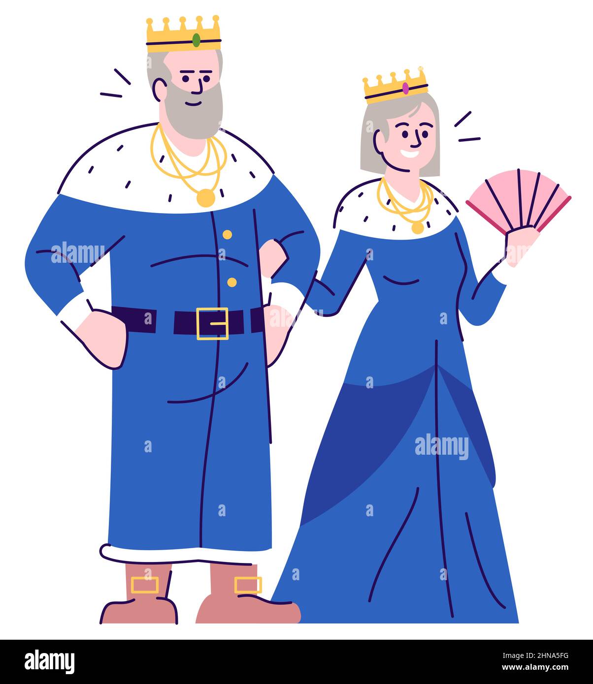Medieval king and queen semi flat RGB color vector illustration Stock Vector