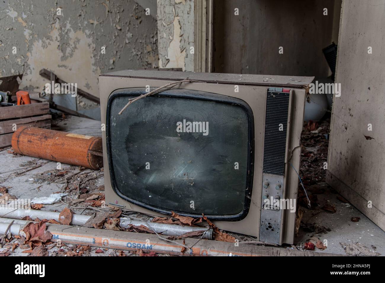 February 2022, old disused television set in an abandoned asylum Stock Photo