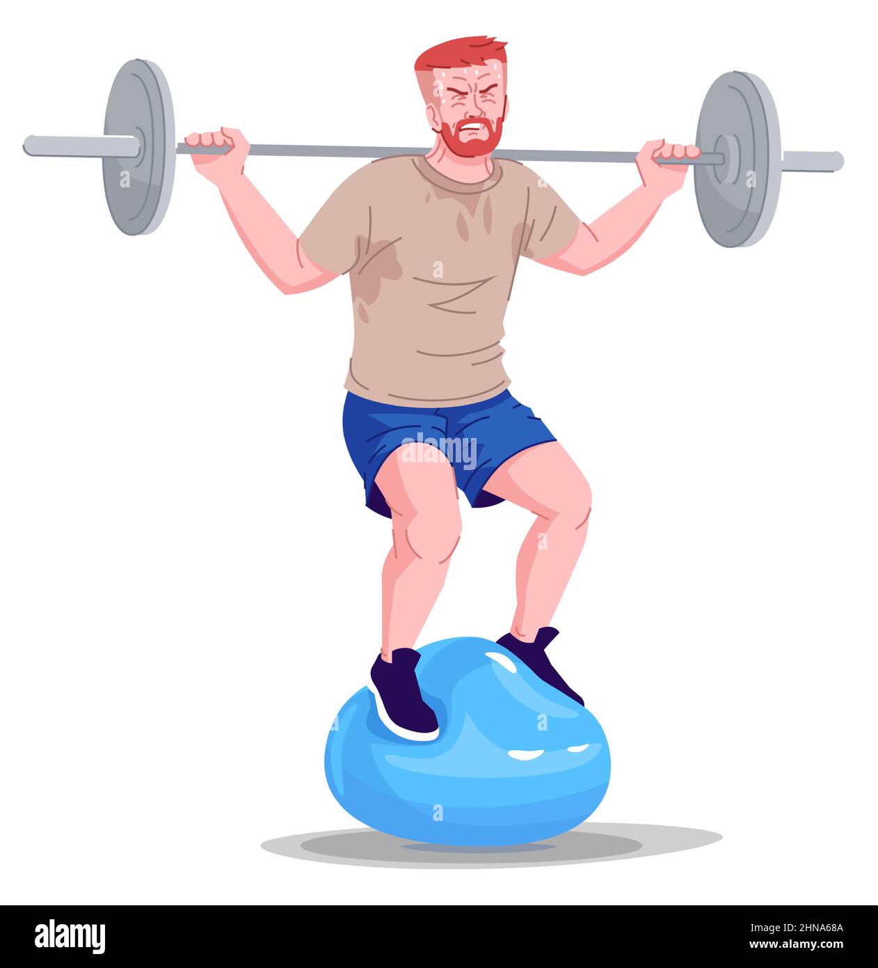 Man obsessed with gym semi flat RGB color vector illustration Stock Vector