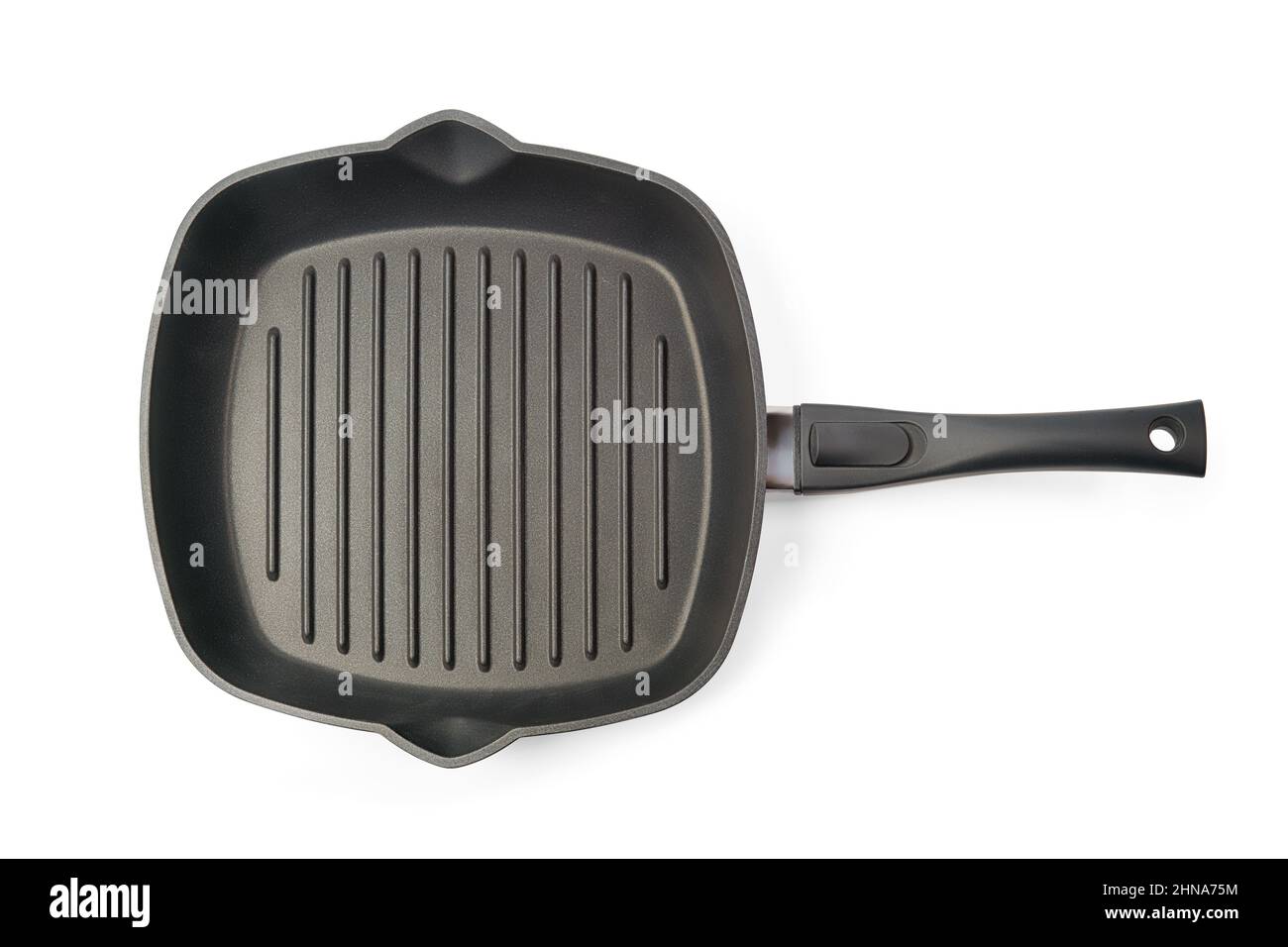 Black square grill frying pan top view. Isolated on white, clipping path included Stock Photo