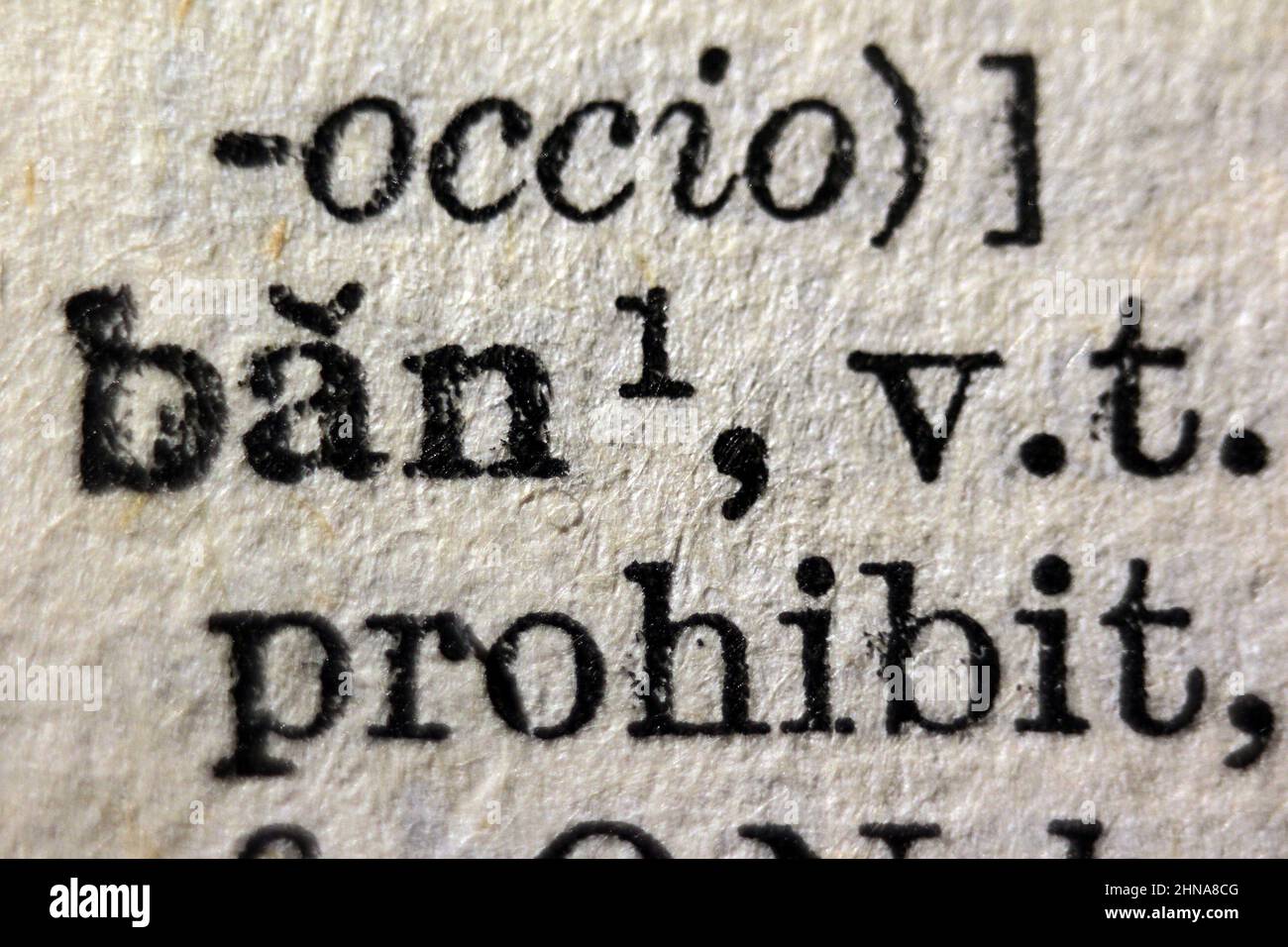 Definition of word ban on dictionary page, closeup Stock Photo Alamy