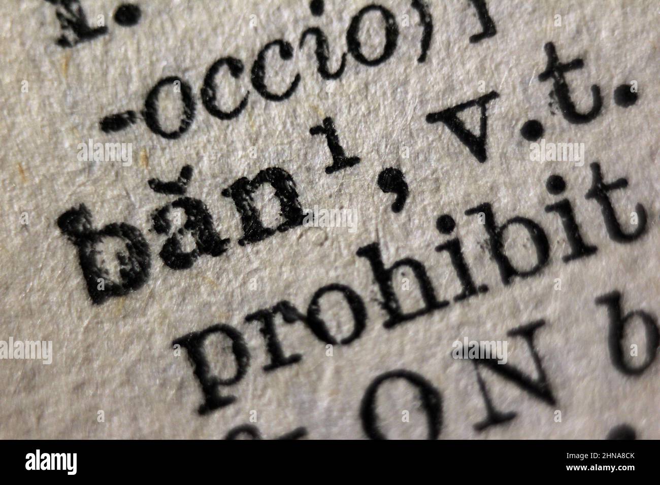 Definition of word ban on dictionary page, closeup Stock Photo Alamy