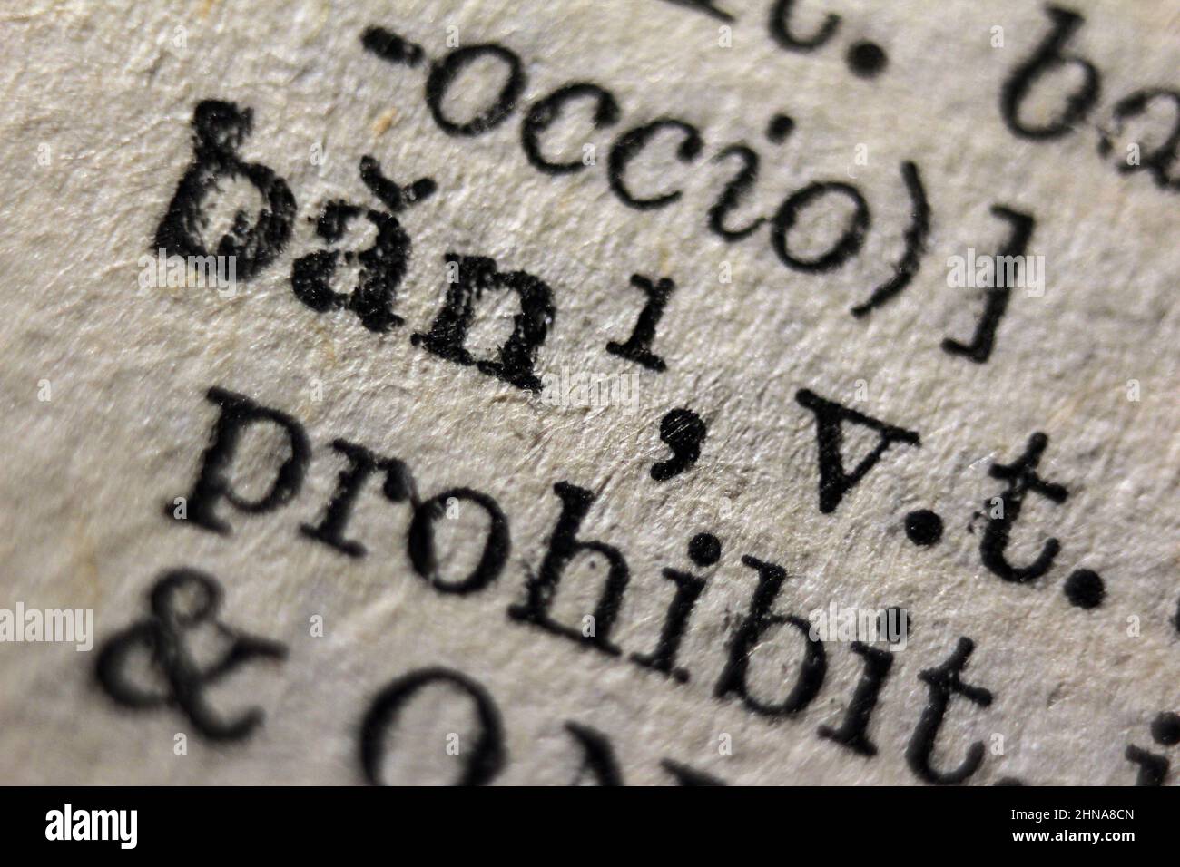 Definition of word ban on dictionary page, closeup Stock Photo Alamy