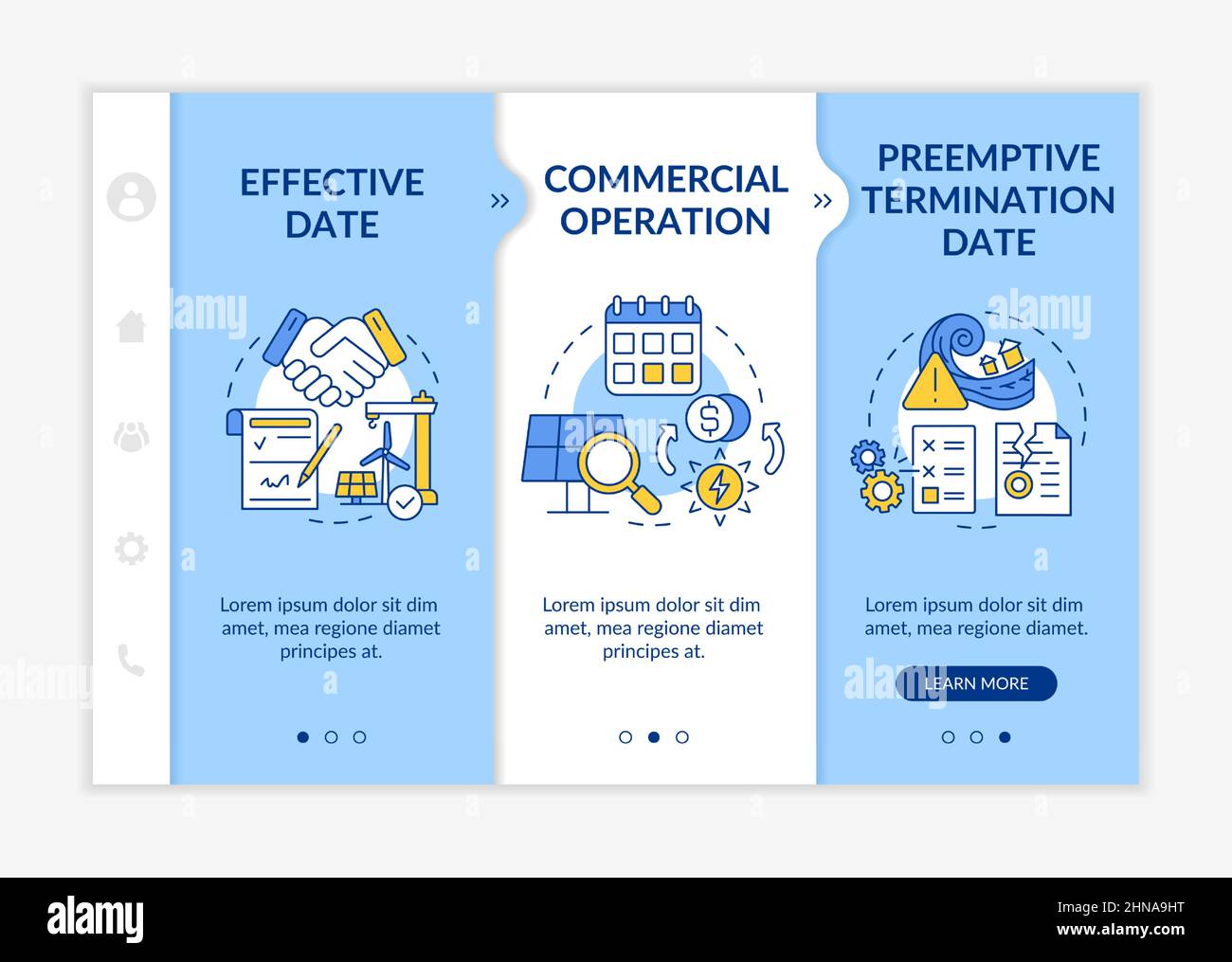 Contract timeline of PPA blue and white onboarding template Stock Vector