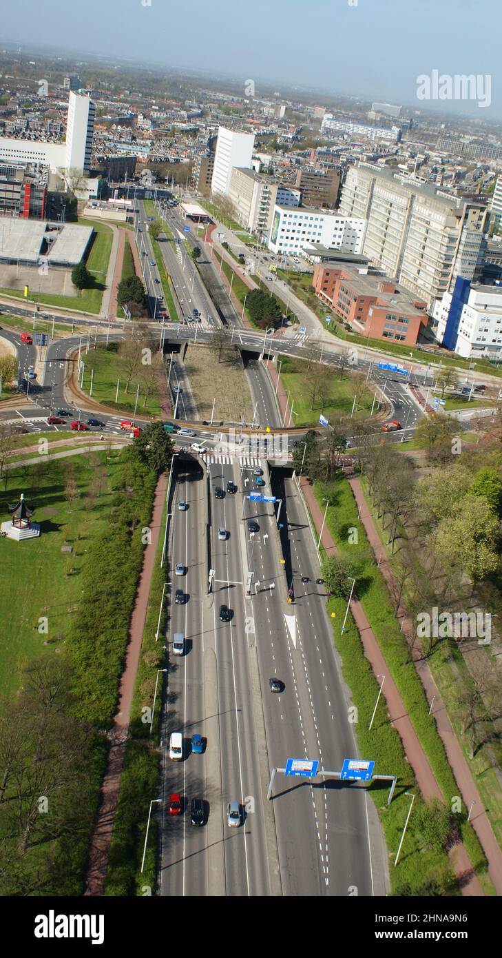 Aerial view of the roads with traffic in Rotterdam, Netherlands Stock ...