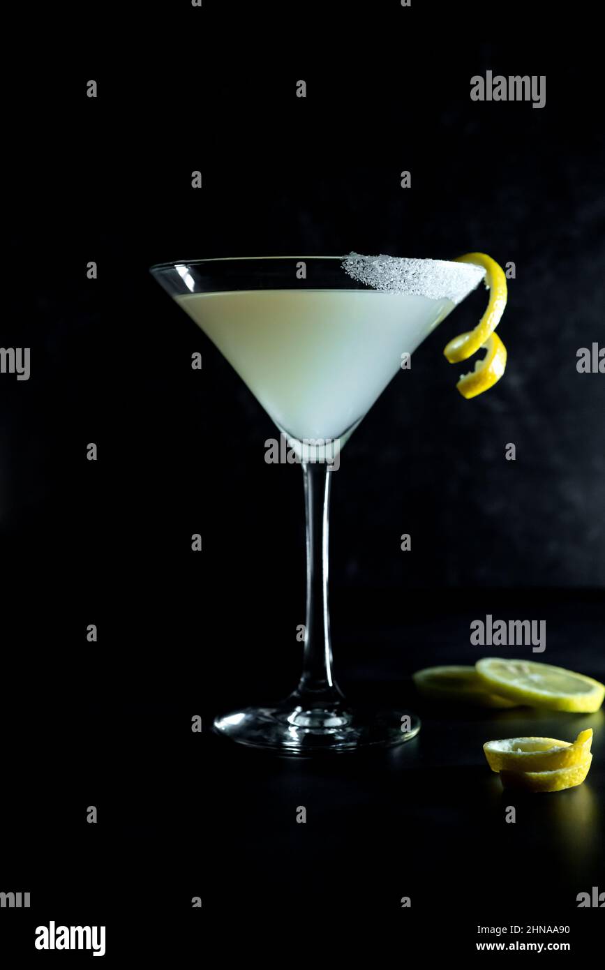 Lemon Drop Martini on dark background Stock Photo