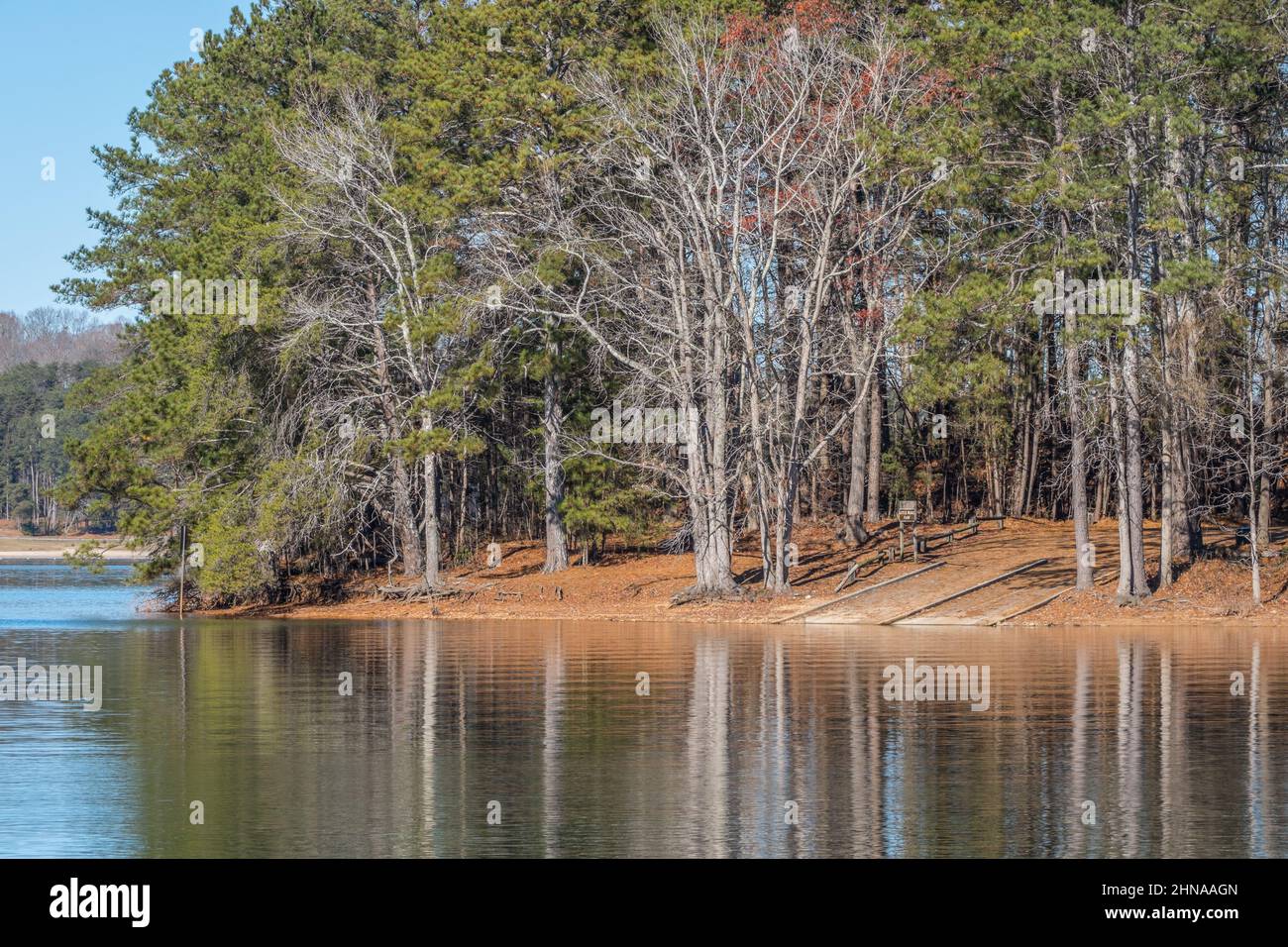A empty cement boat ramp at the park at lake lanier in viewed