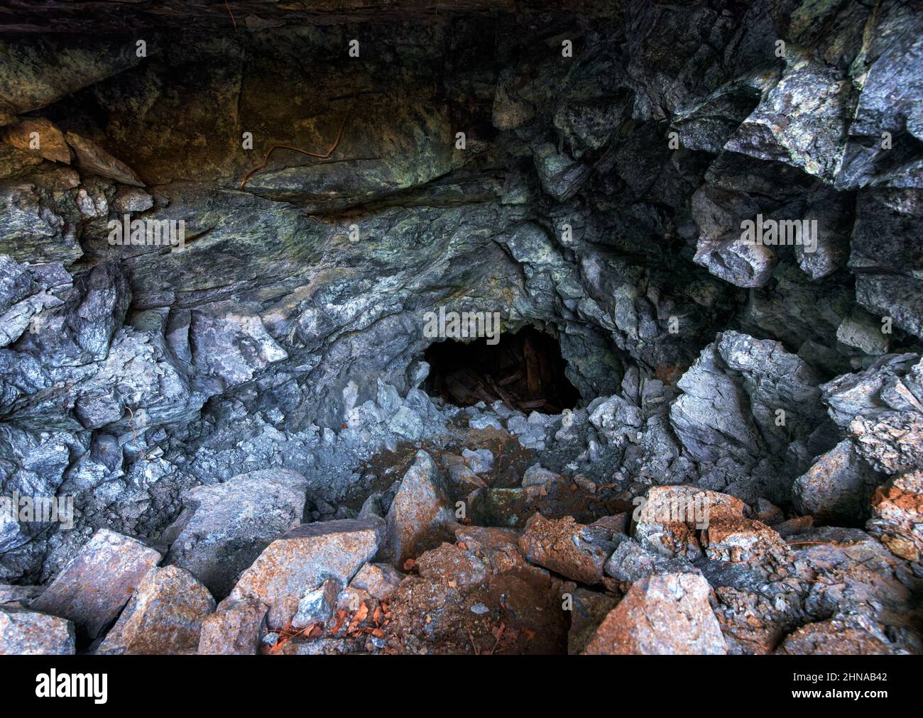 Entrance to abandoned chromite mine in Troodos mountains, Cyprus Stock Photo