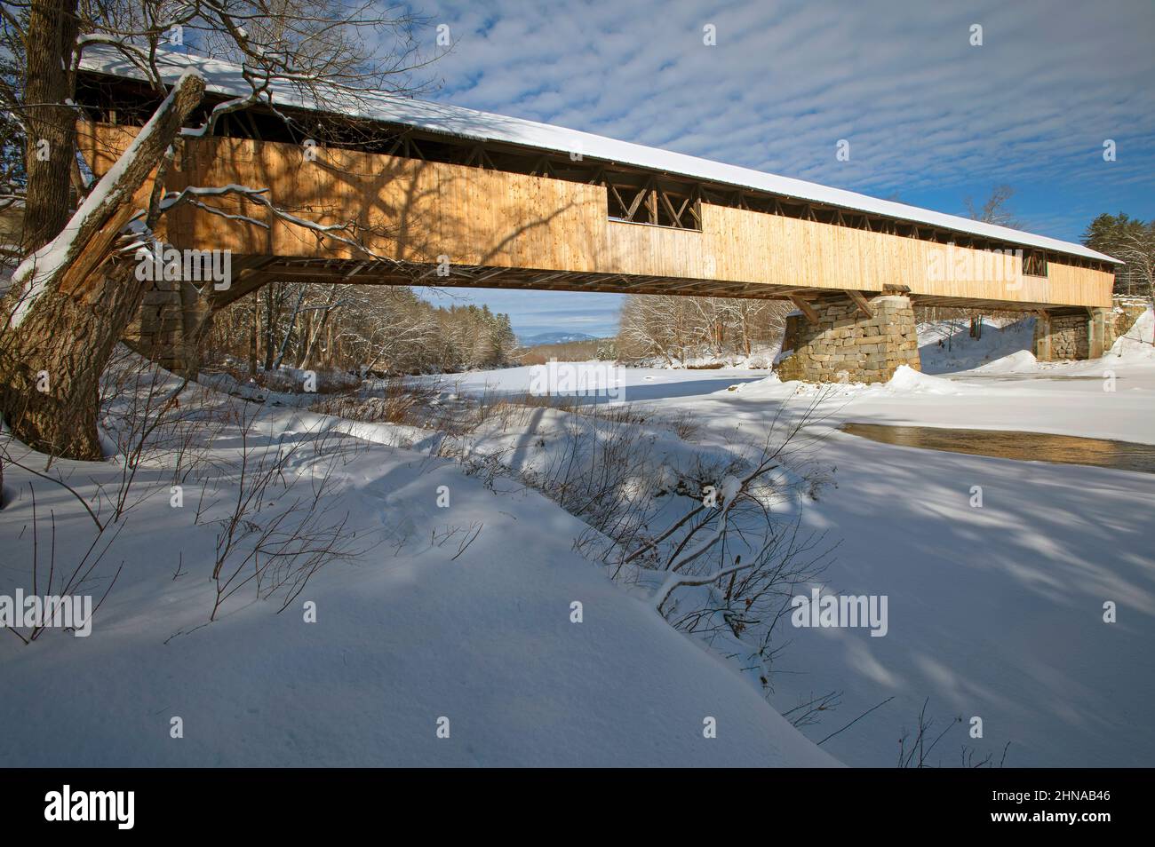 The Blair Covered Bridge (1869) in Campton, New Hampshire, USA on a Winter's Day Stock Photo