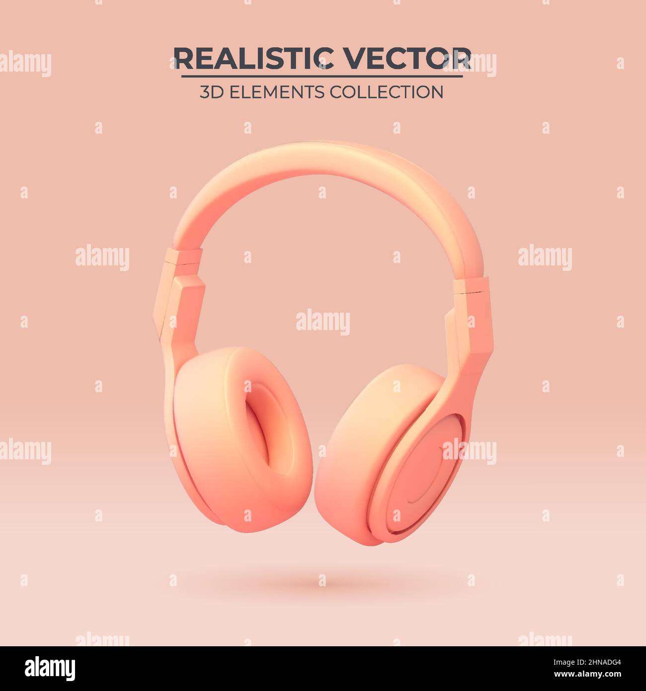Realistic headphones in trendy color. 3d vector headphone element. Realistic object for music or game concept, poster design, flyer, website. Stock Vector