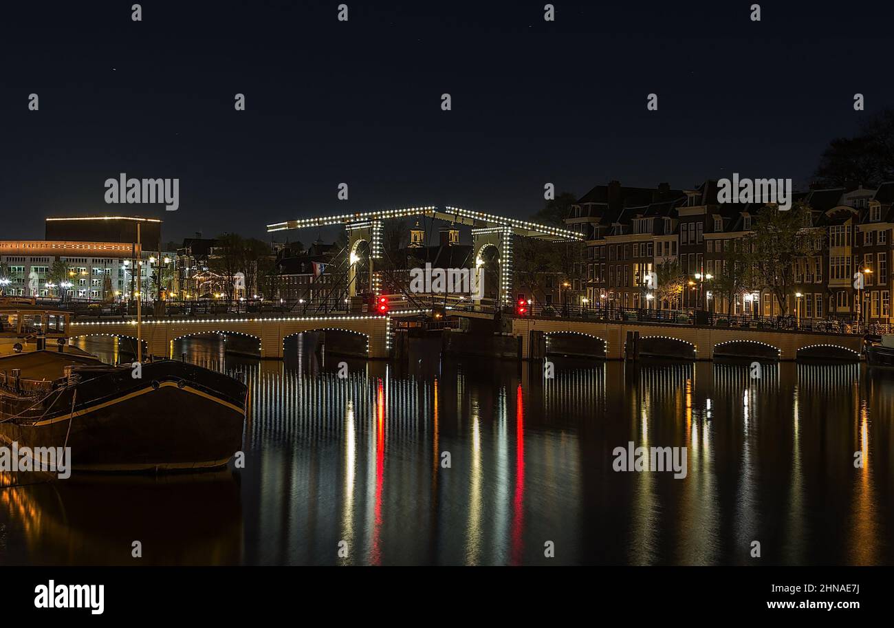 The Magere Brug (Skinny Bridge) on the Amstel river in the Netherlands Stock Photo