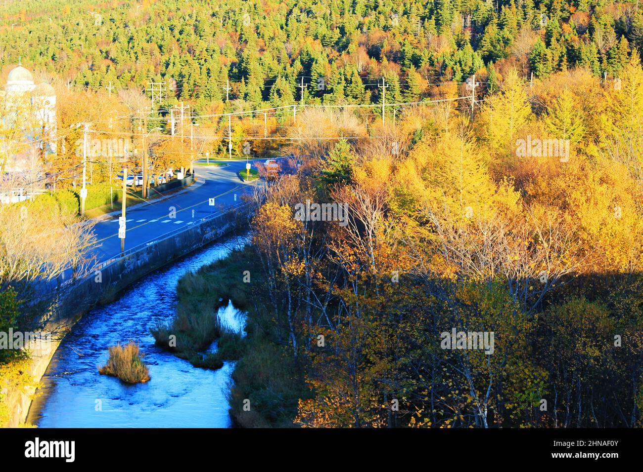 A view of the Waterford River, and the Waterford River Valley, autumn. Stock Photo