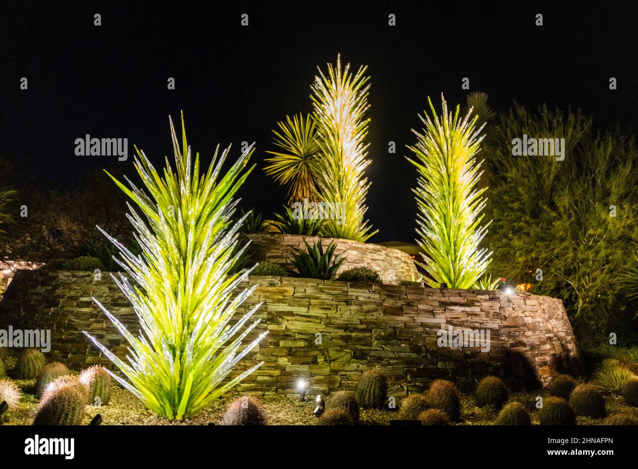 Chihuly In The Garden, Desert Towers, 2008 at Night Stock Photo