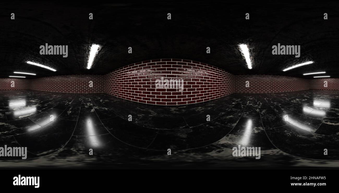 360 degree full panorama environment map of dark brick wall industrial ...
