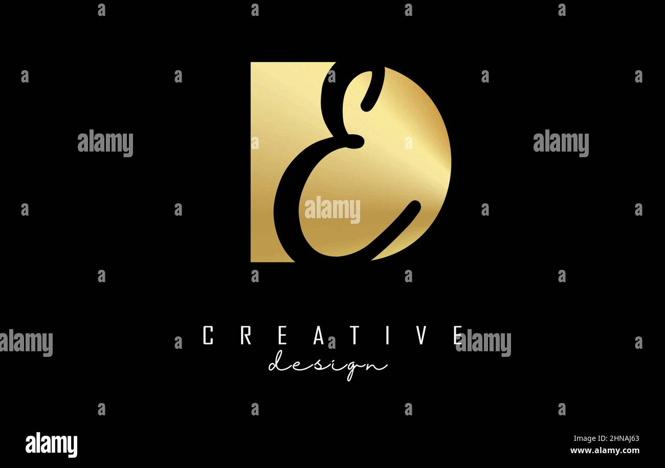 Golden letters DE logo with a minimalist design and negative space ...