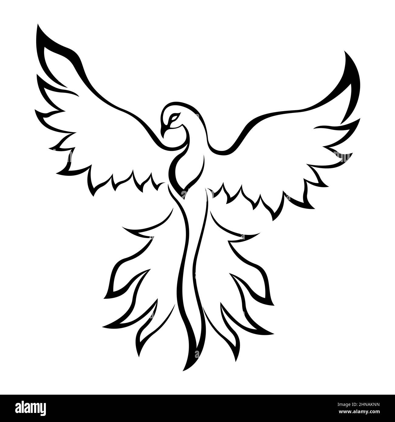 Black graceful Firebird contour isolated over white. Hand drawing vector illustration Stock Vector