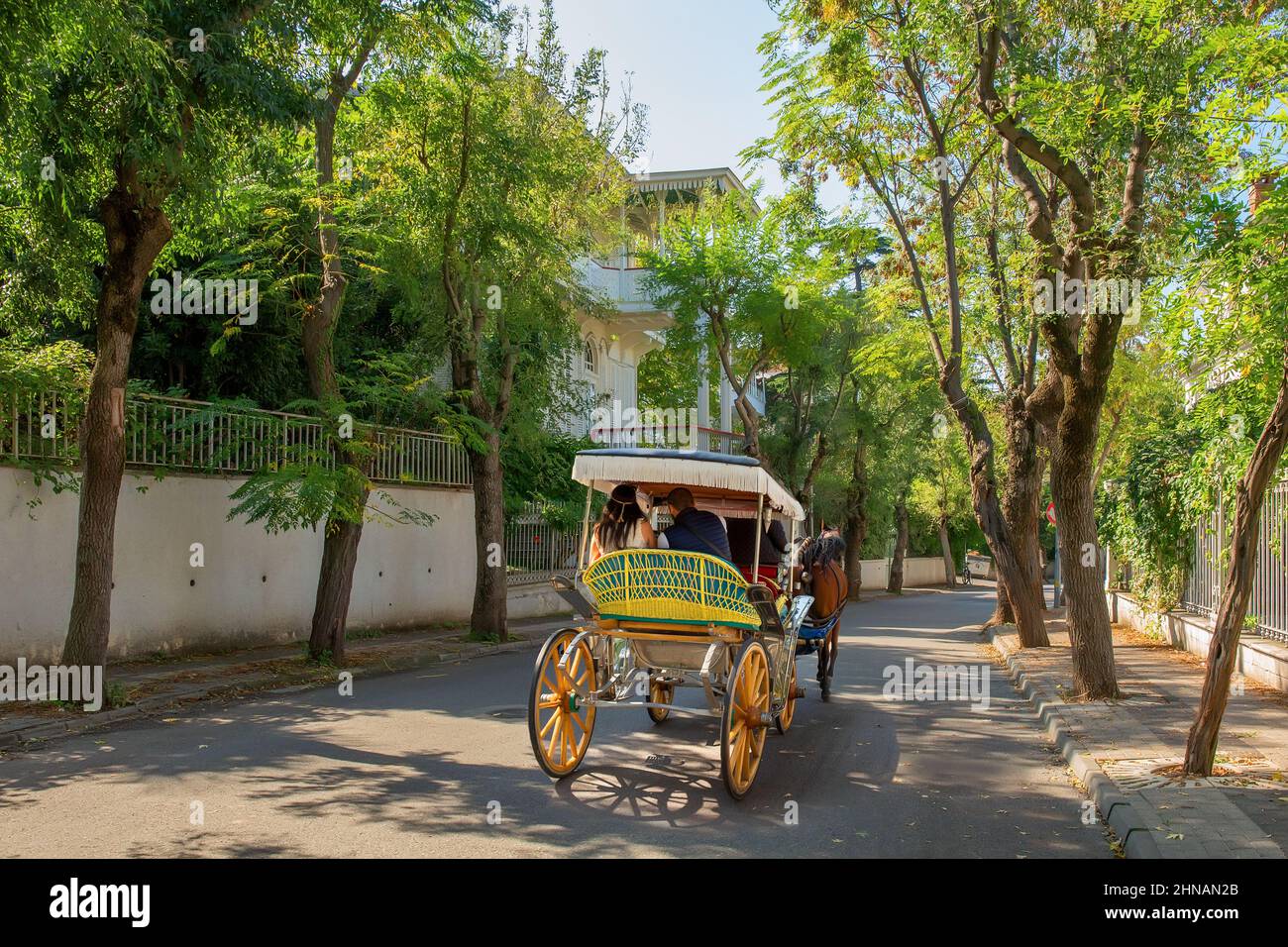 Carriage ride down the street in Buyukada, Princes Islands, Turkey Stock Photo