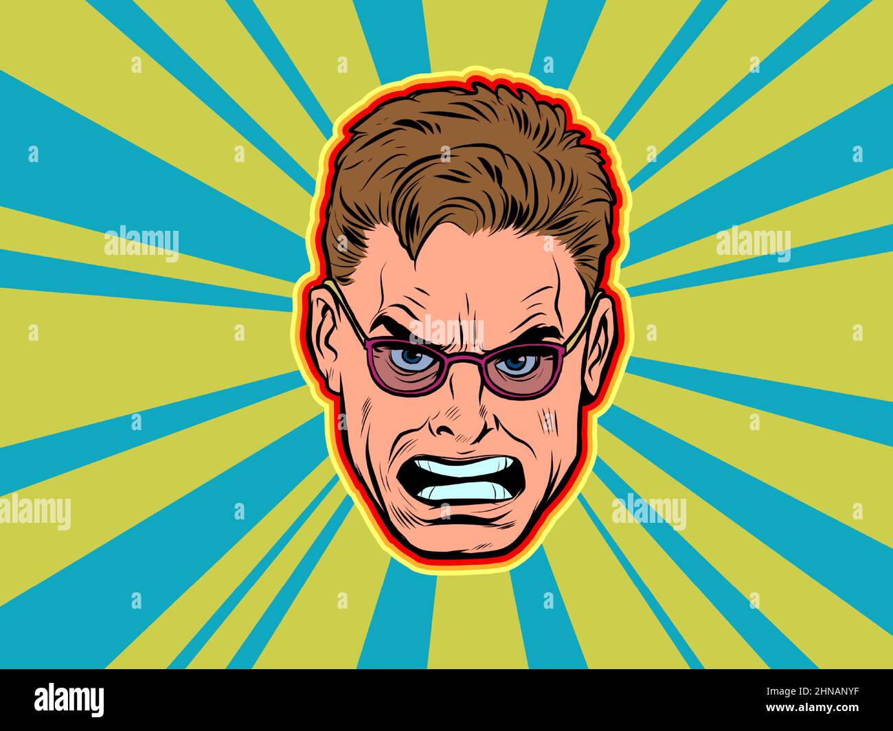 Angry male face, human emotions. Pop art illustration Stock Vector