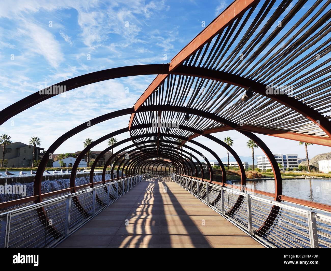 Pedestrian Bridge at Dos Lagos in Corona California Stock Photo