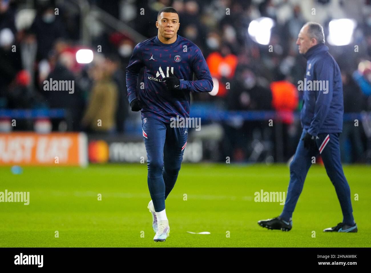 PARIS, FRANCE - FEBRUARY 15: Kylian Mbappe of Paris Saint-Germain prior to the Round Of Sixteen Leg One - UEFA Champions League match between Paris Saint-Germain and Real Madrid at Stade de France on February 15, 2022 in Paris, France (Photo by Geert van Erven/Orange Pictures) Stock Photo