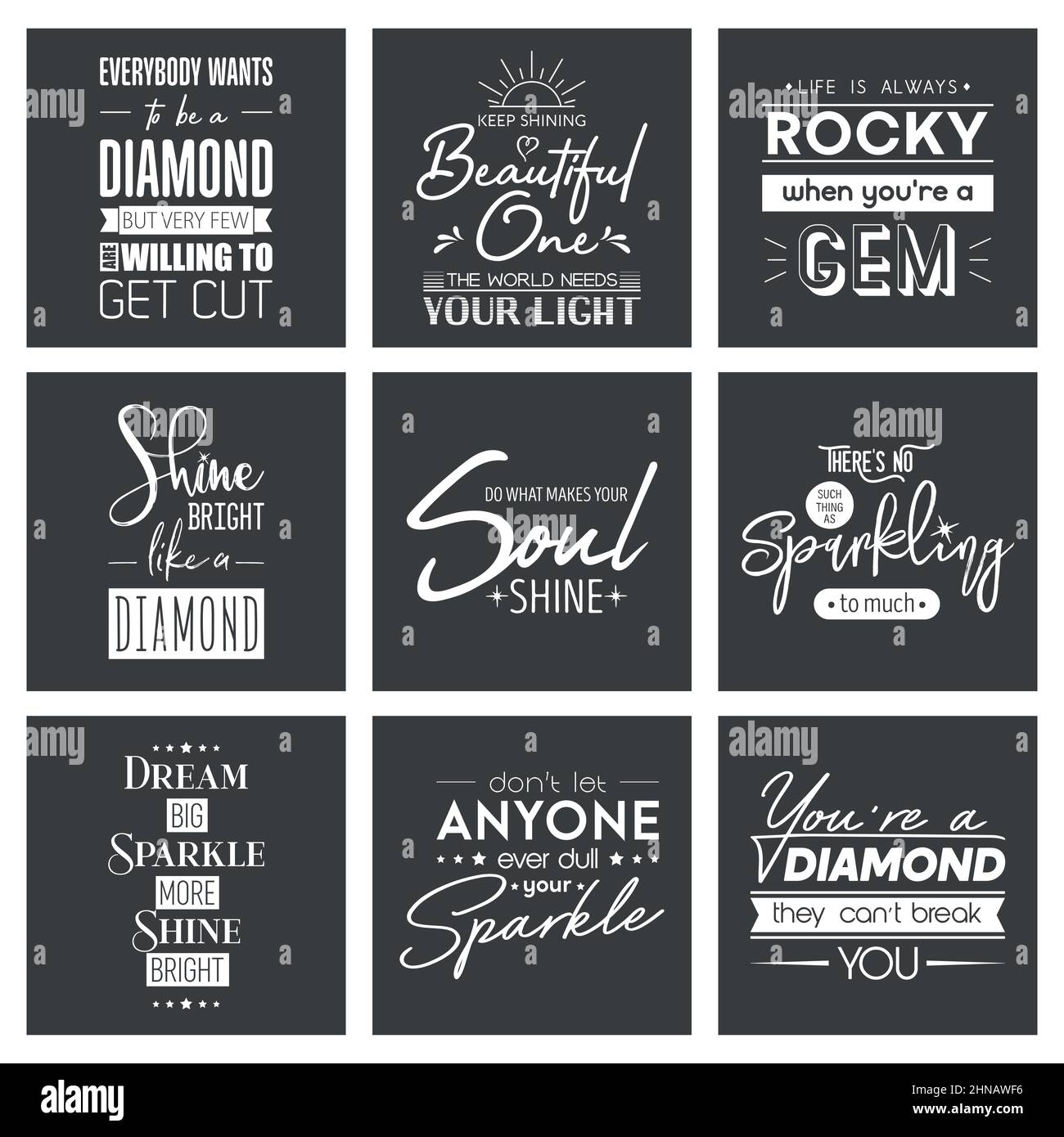 Set of Vector Vintage Typographic Quotes. Gemstone, Diamond, Sparkle, Jewerly Concept. Motivational Inspirational Posters, Typography, Lettering. Wise Stock Vector