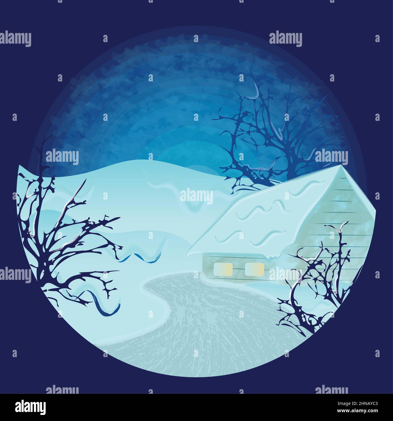 Colored winter landscape with a house with snow Vector Stock Vector ...