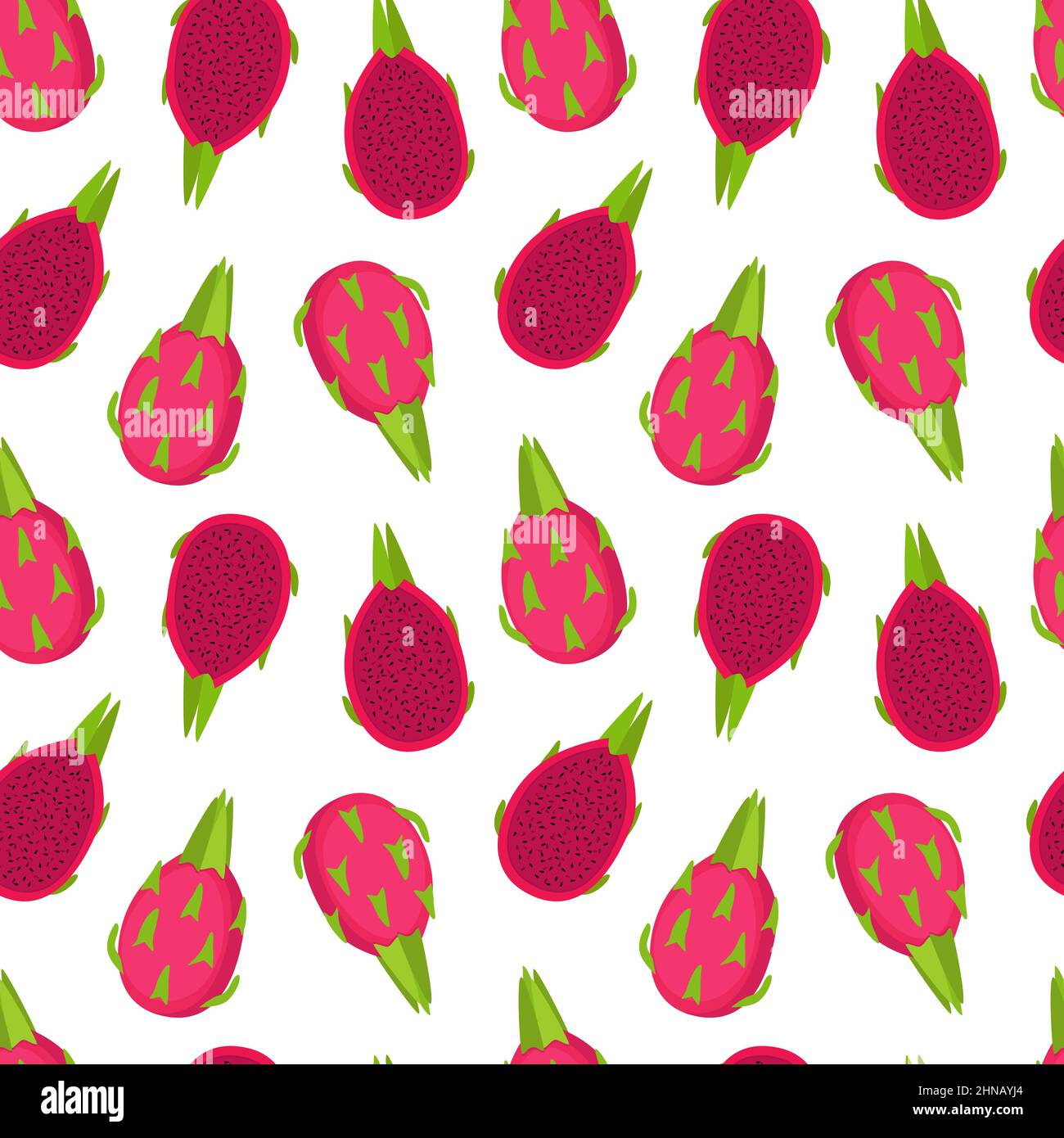 Bright seamless pattern with dragon fruits. Piitaya background, vector illustration Stock Vector