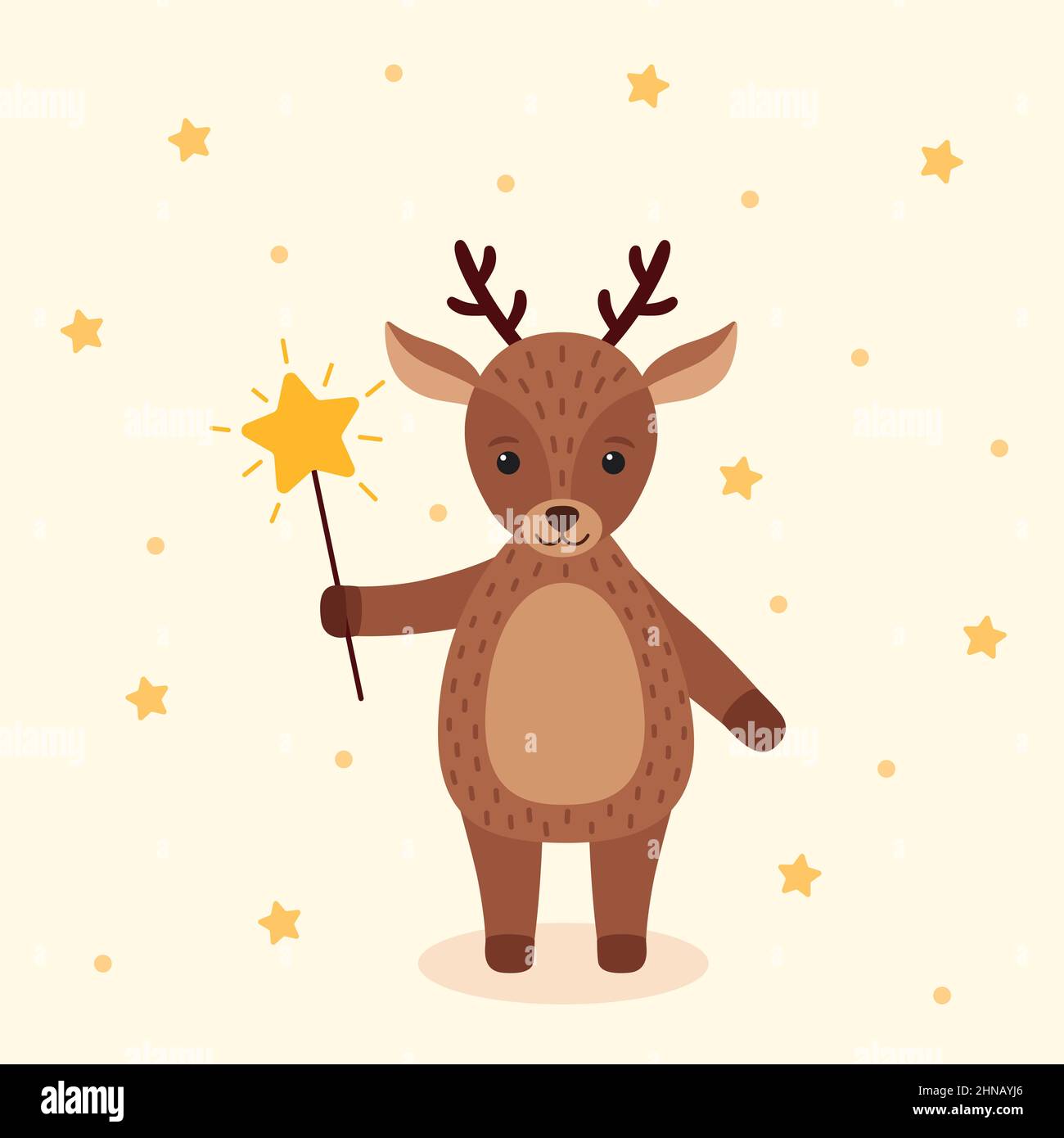 Cute deer with magic wand. Baby animal concept illustration for nursery, vector illustration Stock Vector